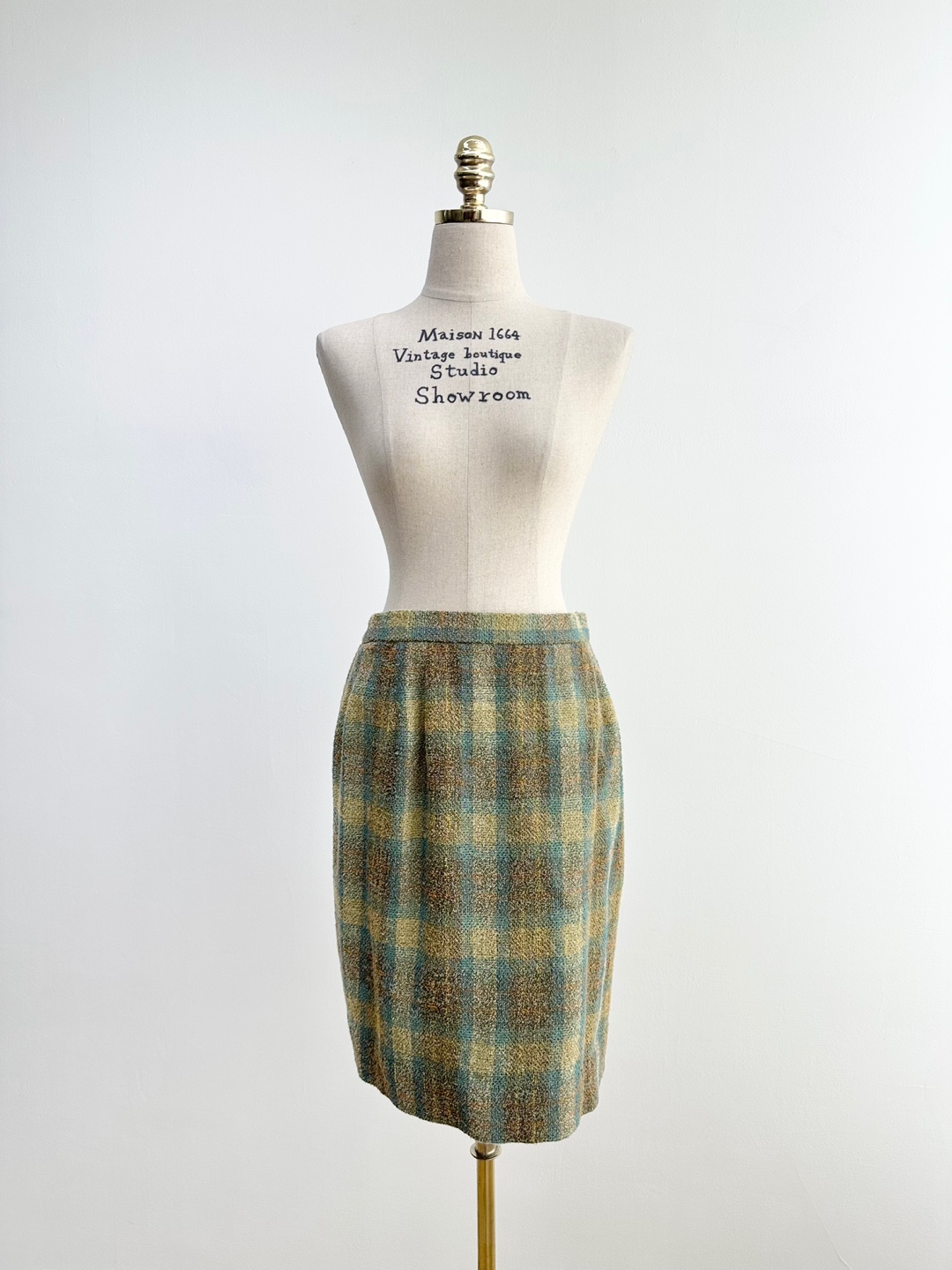 Blue Lime Brown Check Wool Skirt [27-29inch]