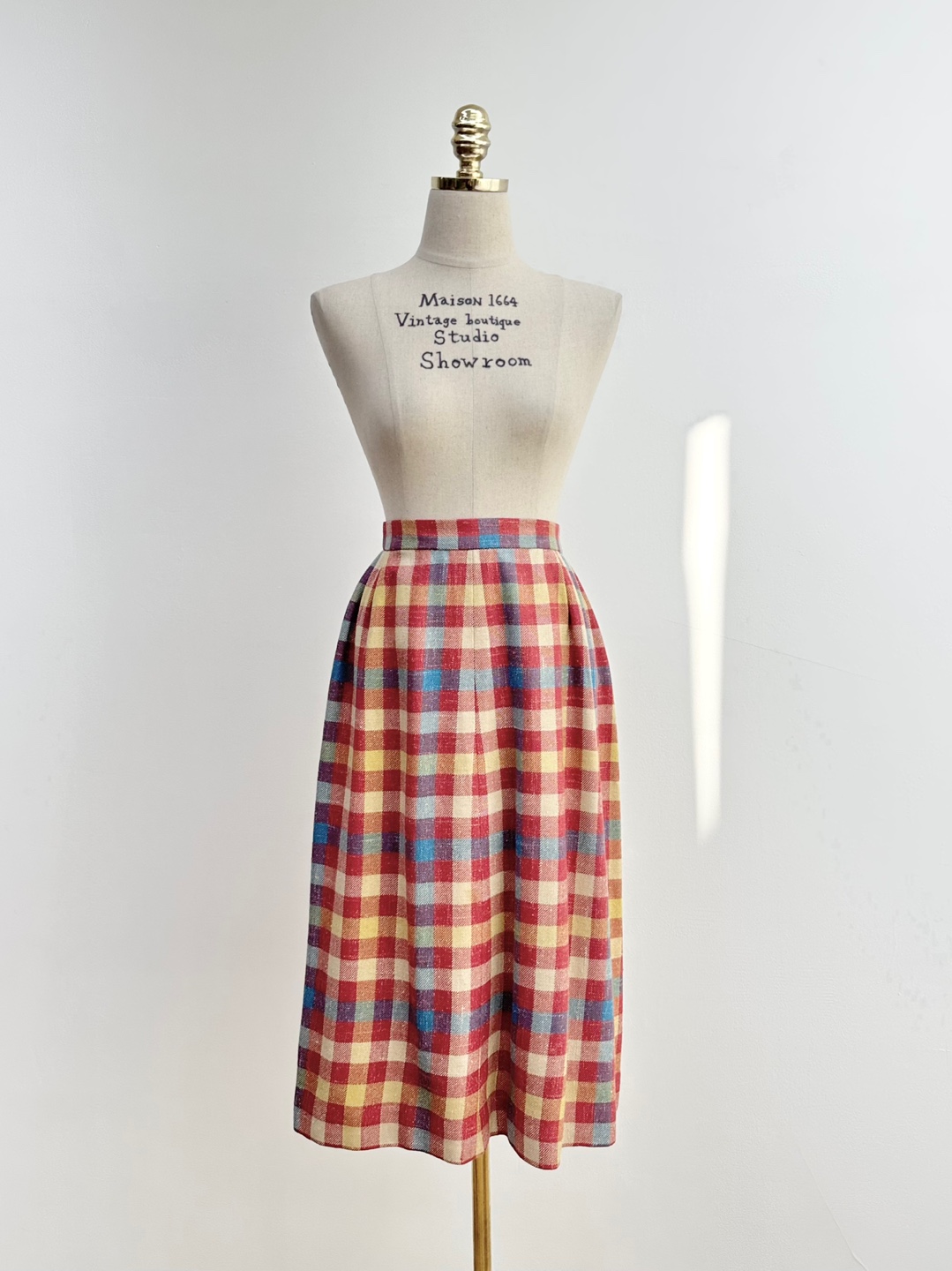 Indie Pink Yellow Blue Check Pleated Skirt [26inch]