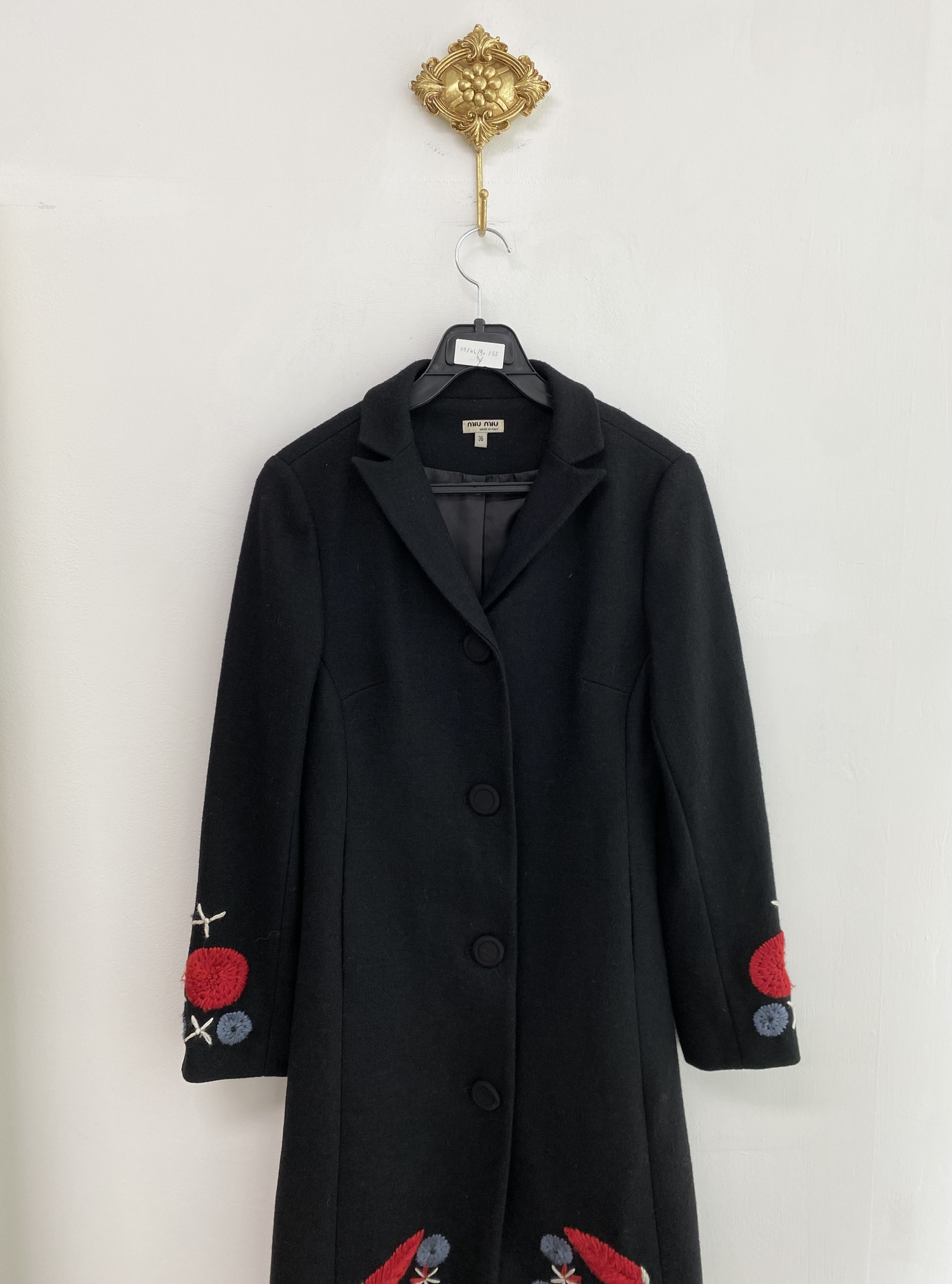 MIU MIU black embroidery point wool acrylic coat (made in italy)