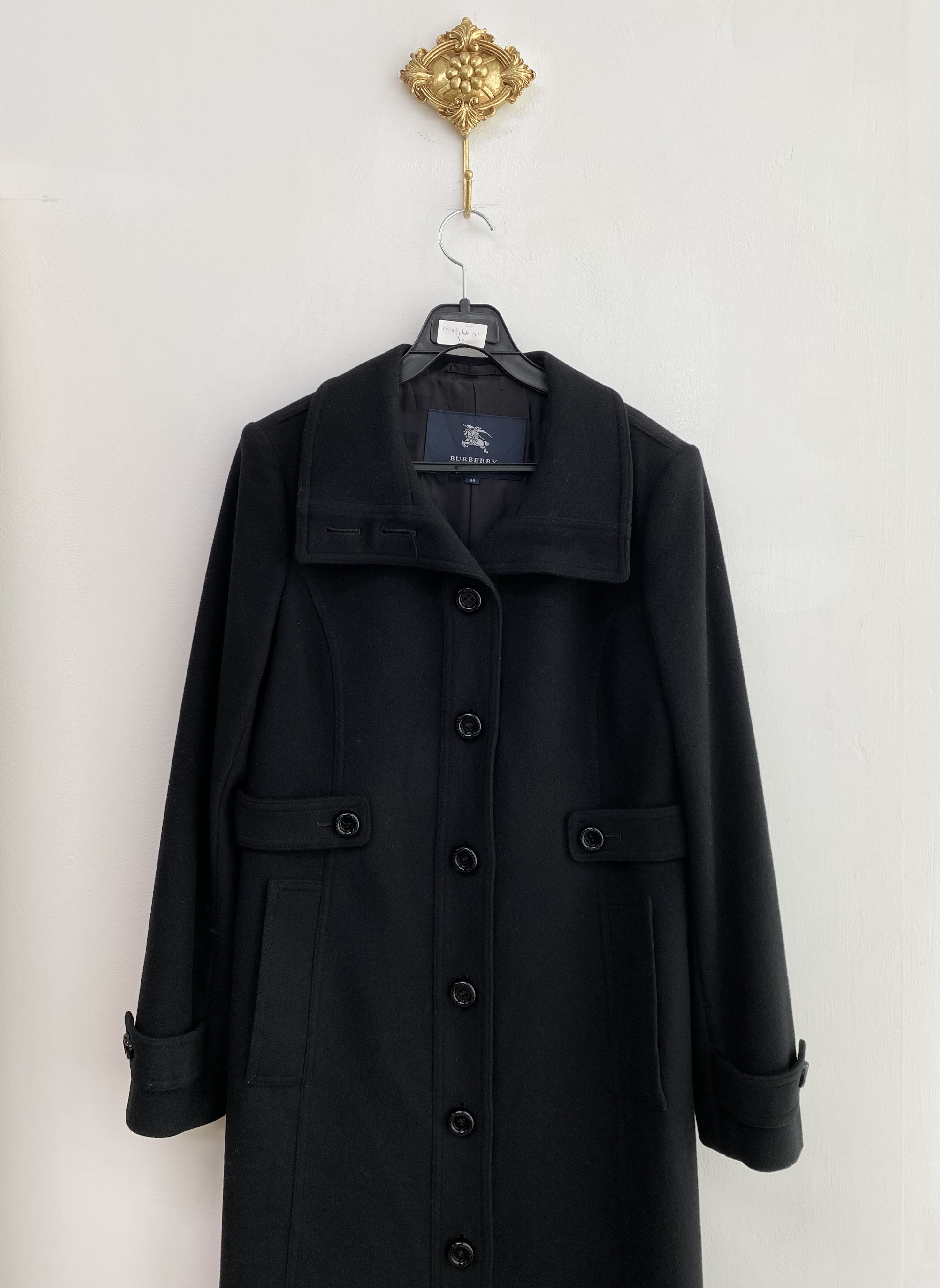 BURBERRY black formal straight wool cashmere coat