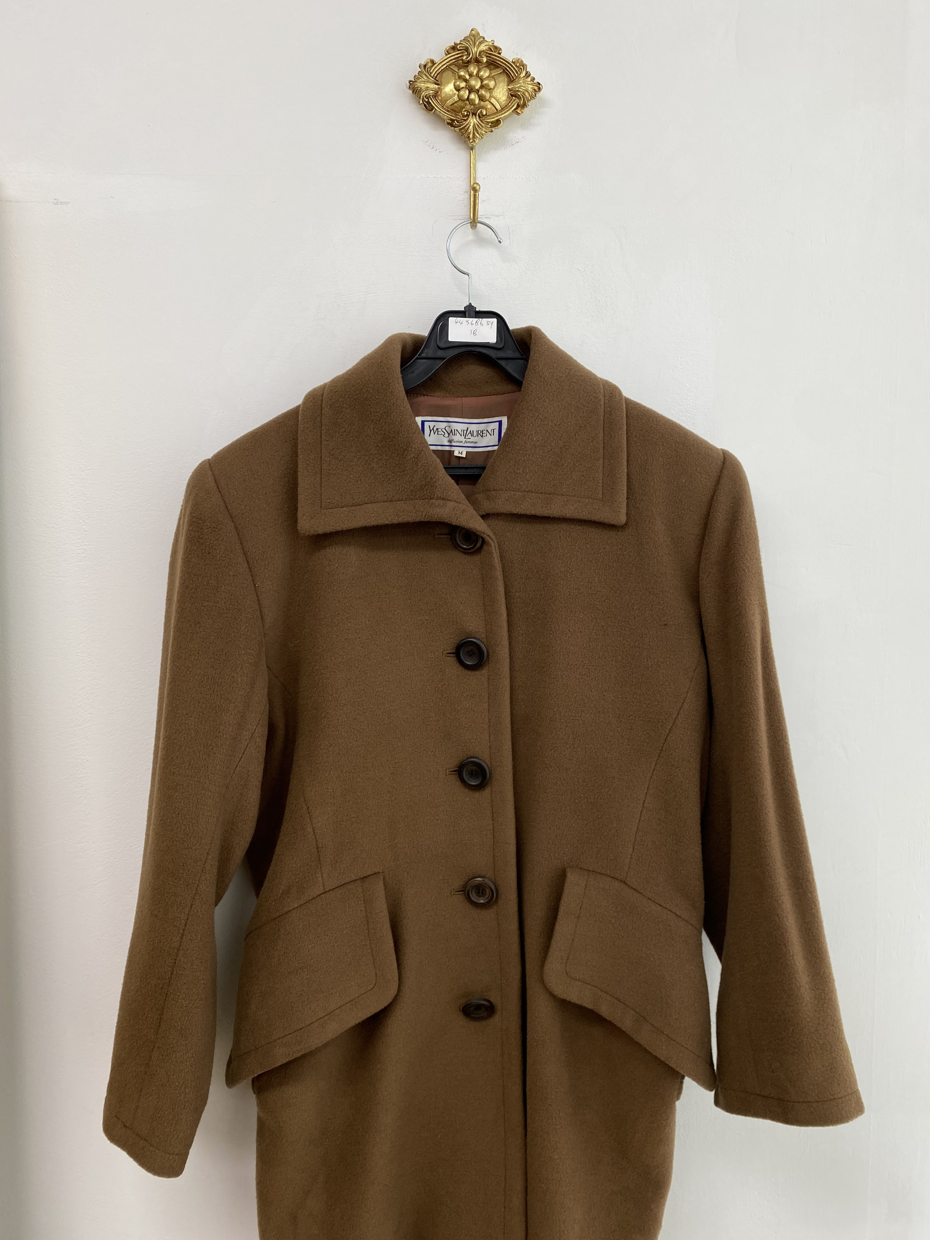 Yves Saint Laurent beige brown boxy wool coat