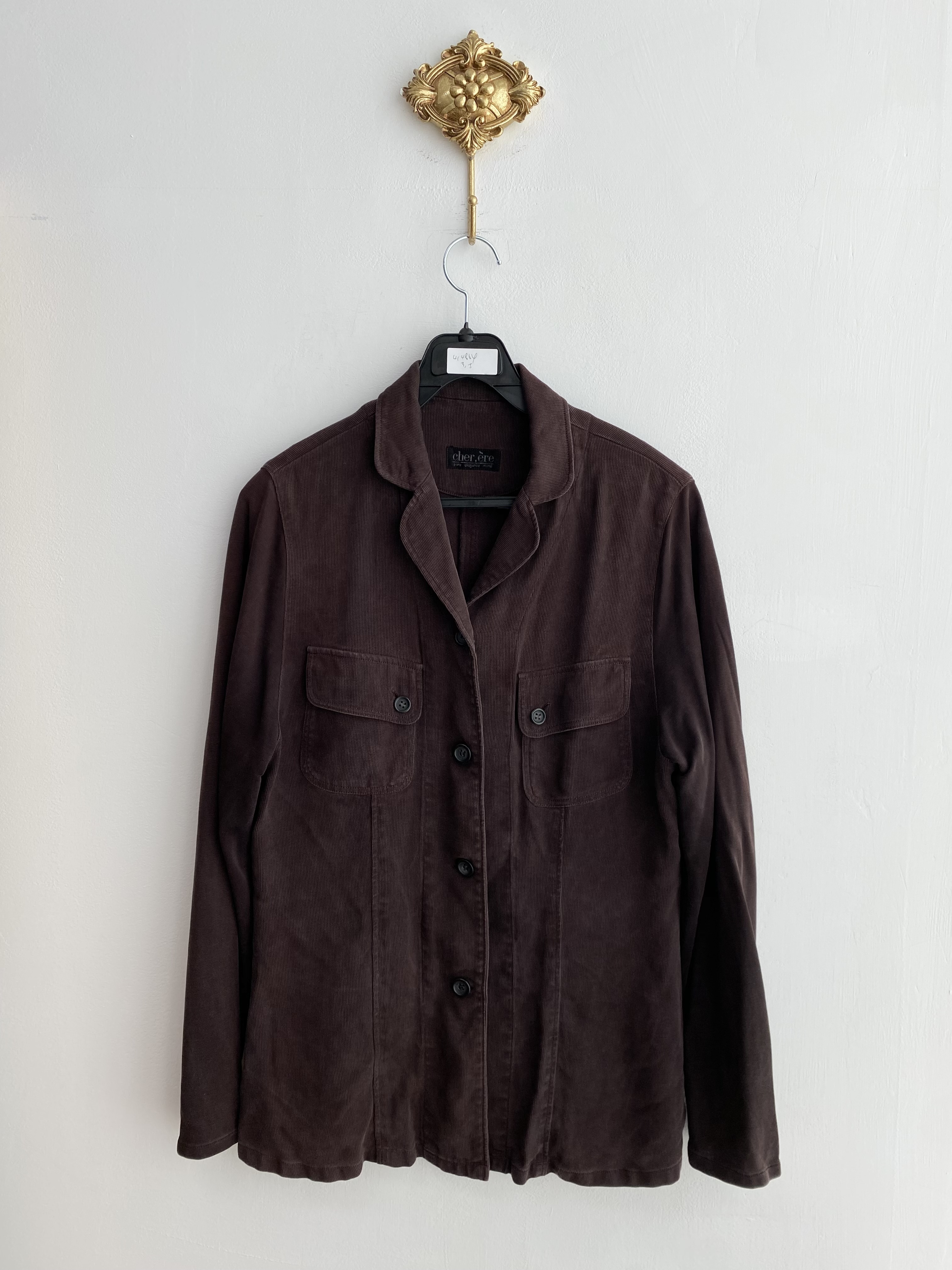 Dark brown corduroy round single jacket