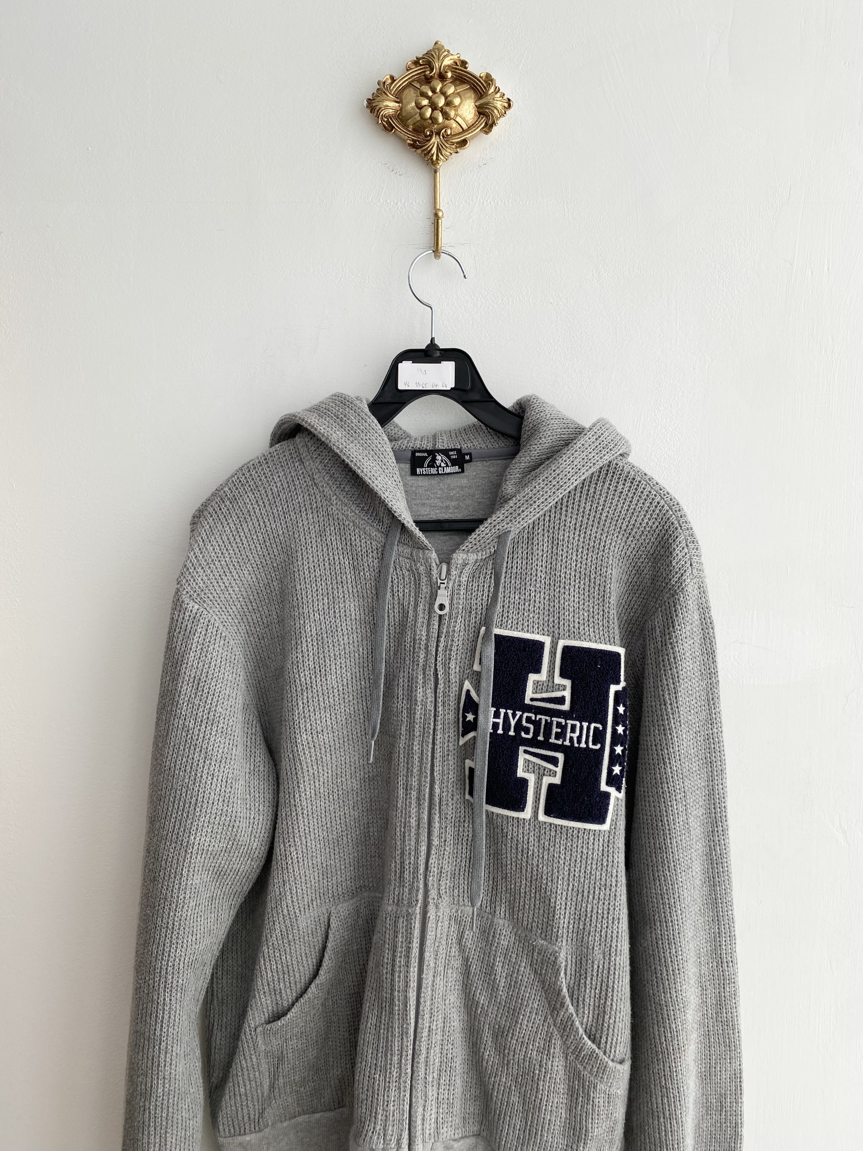 Hysteric Glamour grey big logo knit hood zip-up jacket