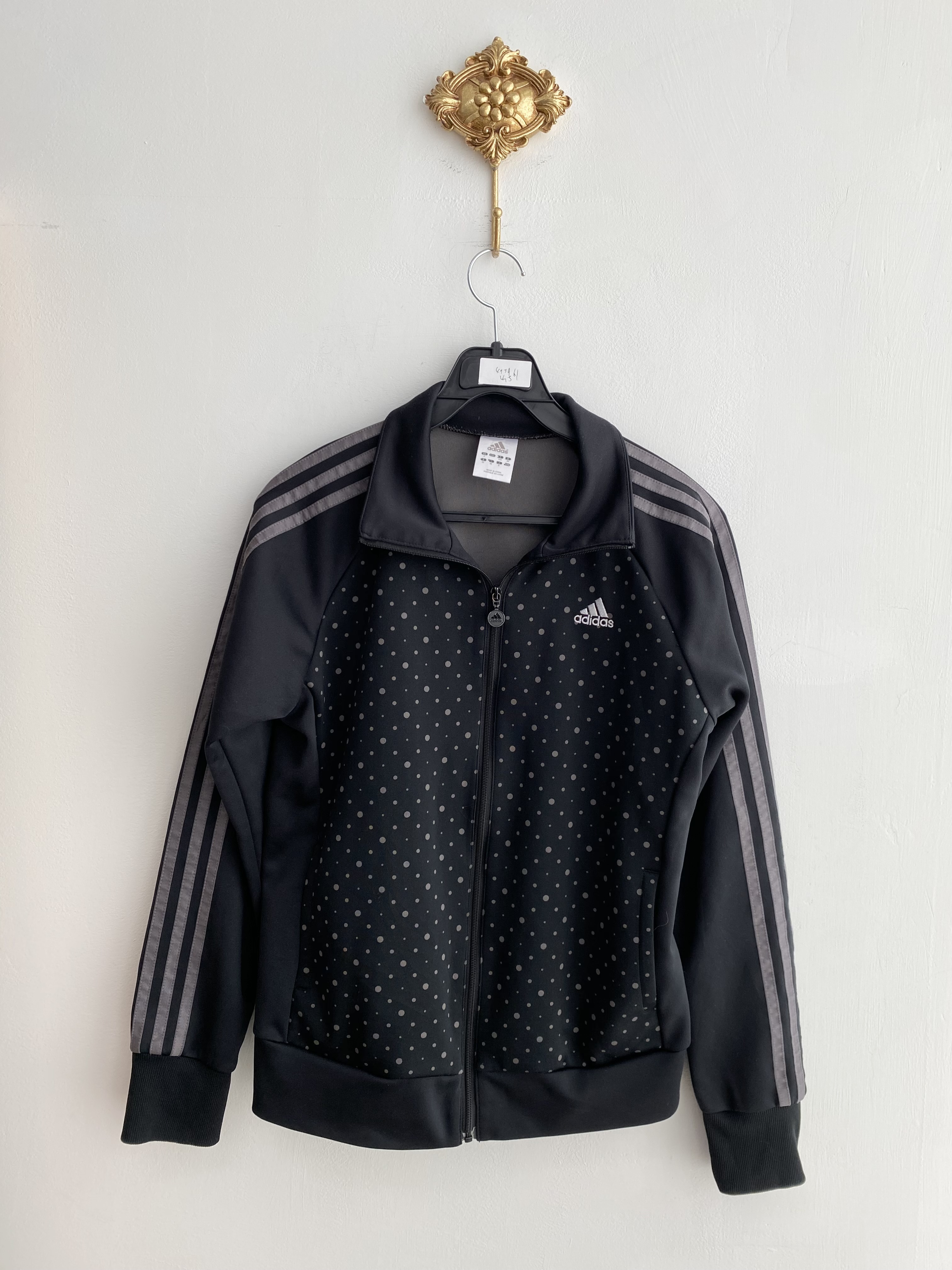 Adidas black/charcoal dot pattern zip-up track jacket