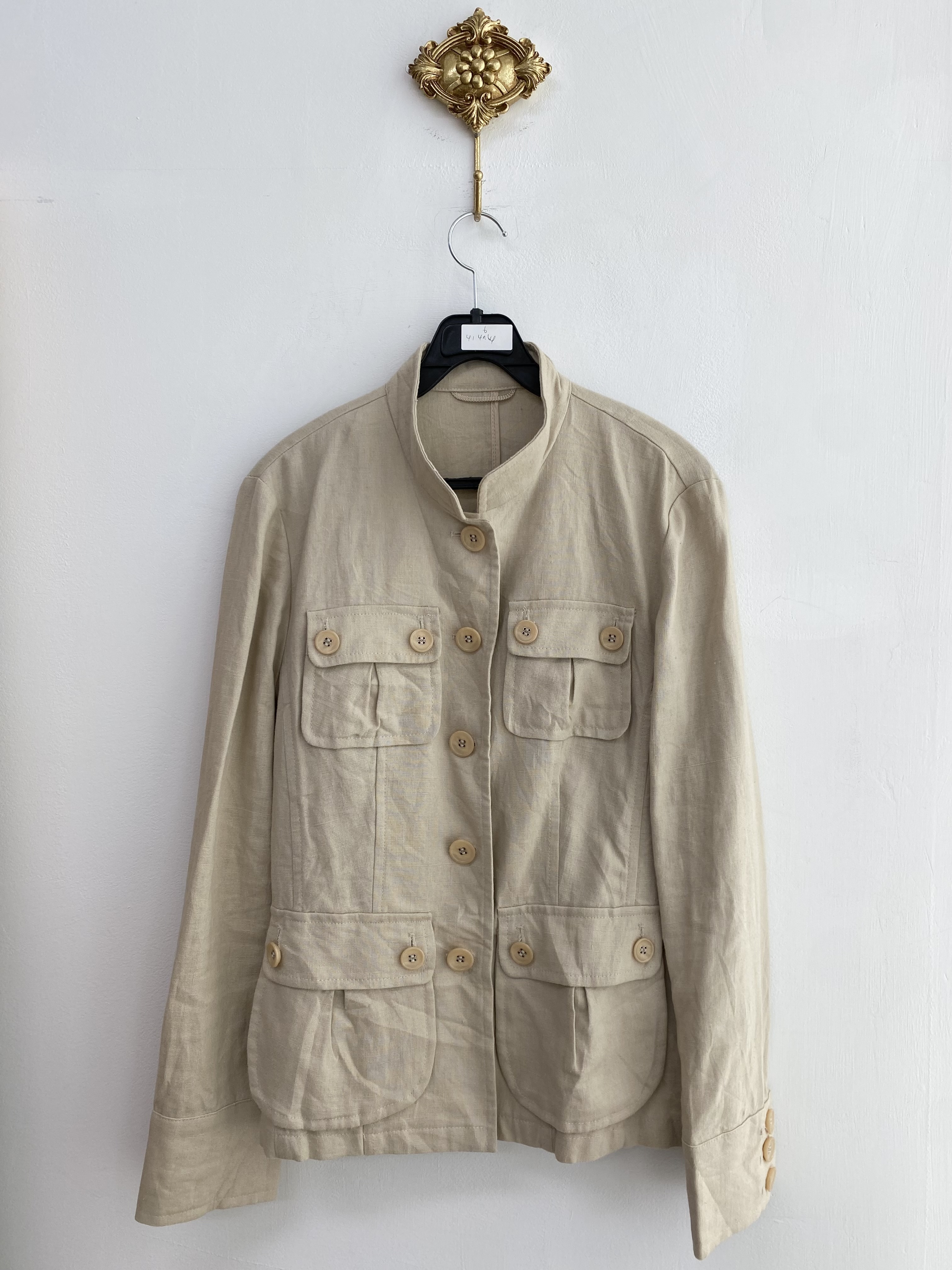 Beige linen pocket point single jacket